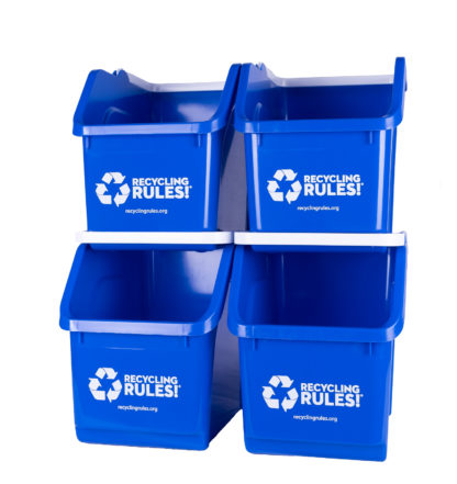 fold the handle forward and bins stack, one on top of another