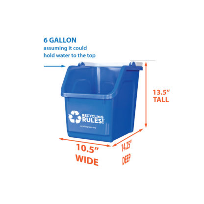 6 Gallon "Multi" Stackable Recycling Bin showing dimensions