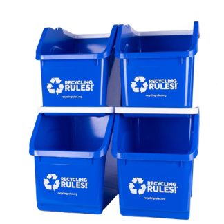 4 Pack of Bins - Blue Stackable Recycling Bin Container with Handle 6 Gallon